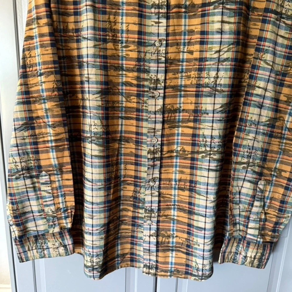 St. John's Bay Mountain Plaid Performance Button Down Shirt, Orange‎ Brown, XXL